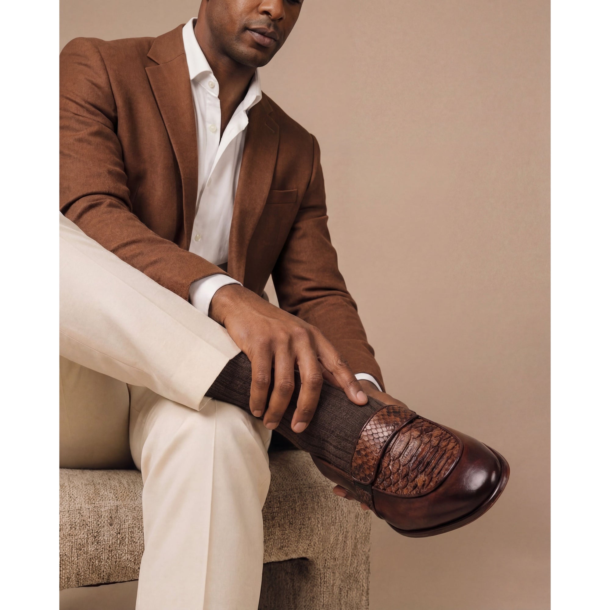 Vinci The Dorian Tan Snake and Baby Buffalo Leather Loafer Men Shoe