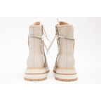 The Arata Cream Leather Lace-Up Ankle Women Boot With a Side Zipper