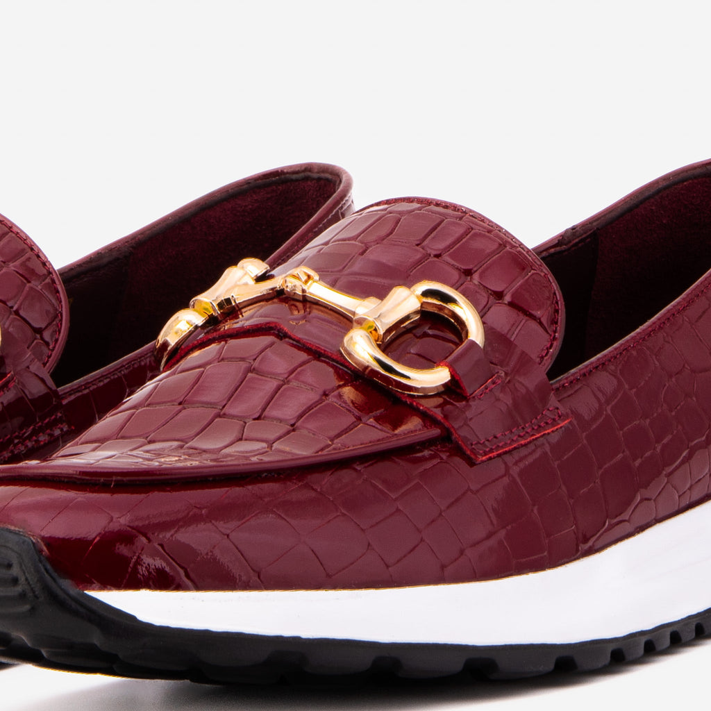 The Milan Burgundy Croc-Embossed Patent Leather Women Sneaker