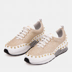 The Aurelia White Gold Woven Leather Women Sneaker