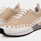 The Aurelia White Gold Woven Leather Women Sneaker