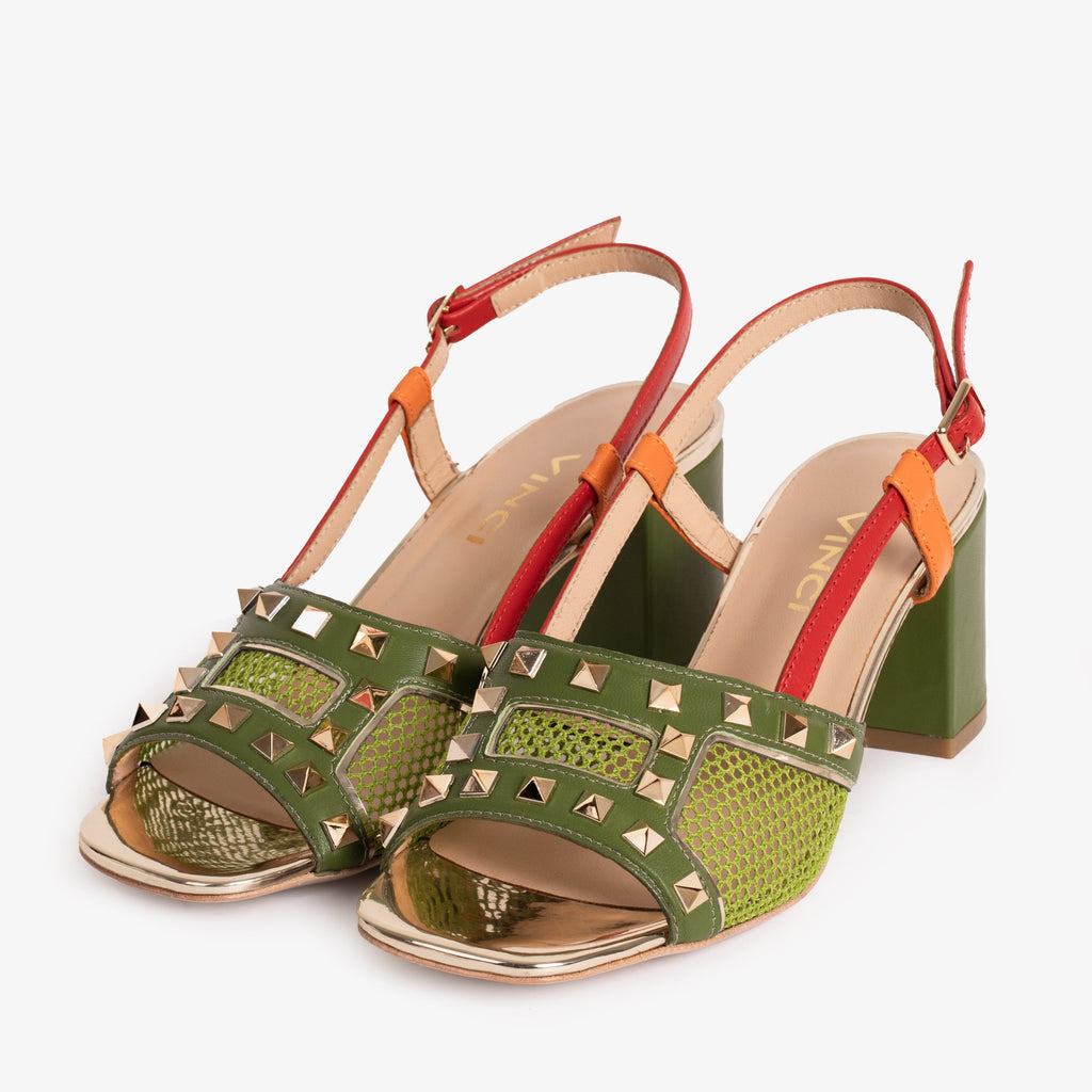 Vinci The Linea Green Leather Women Slingback Sandal