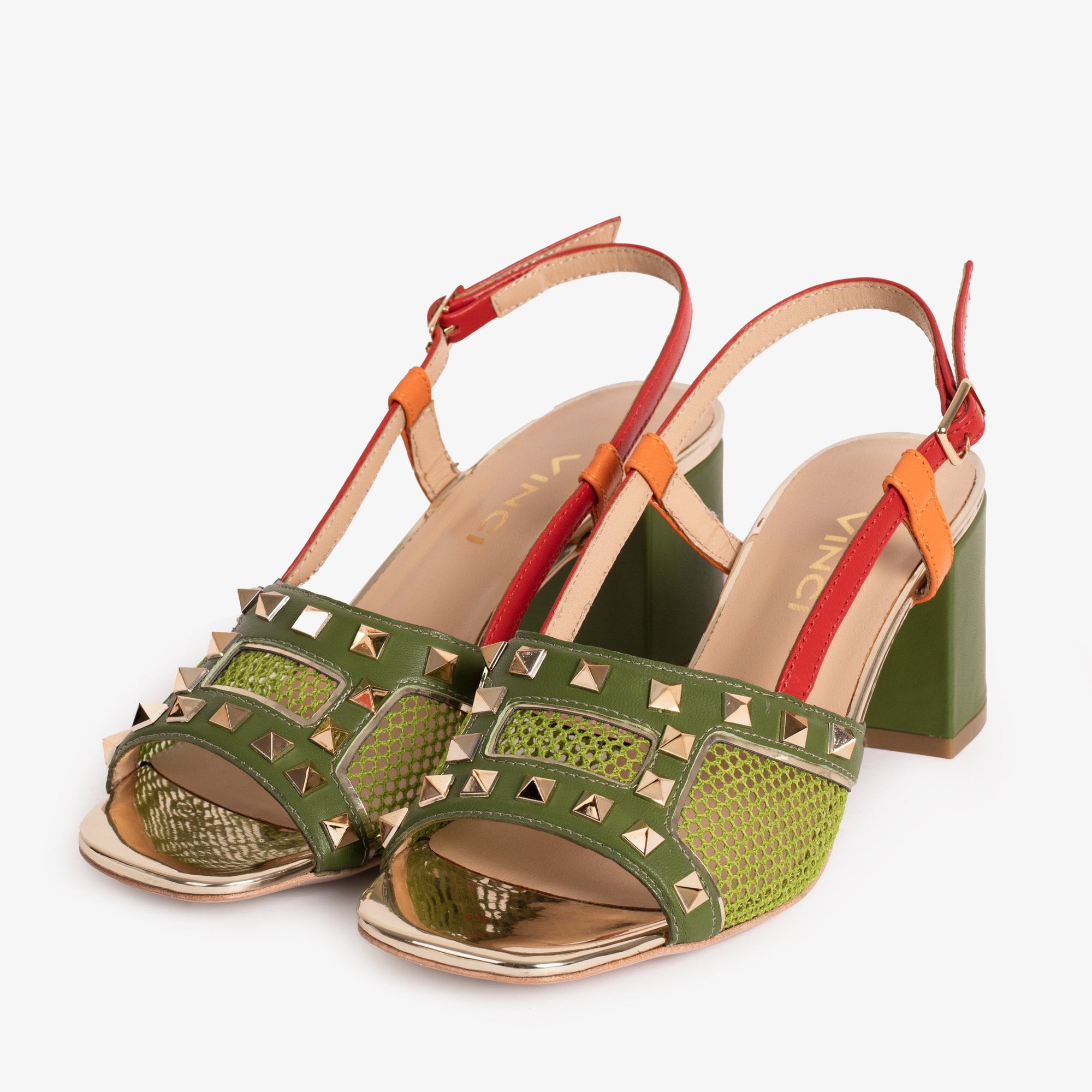 Vinci The Linea Green Leather Women Slingback Sandal