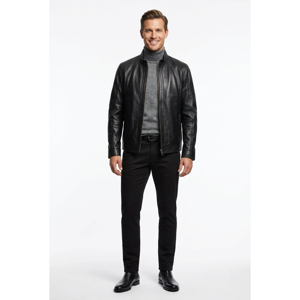 Men's VIA CONDOTTI Fine Lamb Skin Leather Zipper Jacket 4631 Black