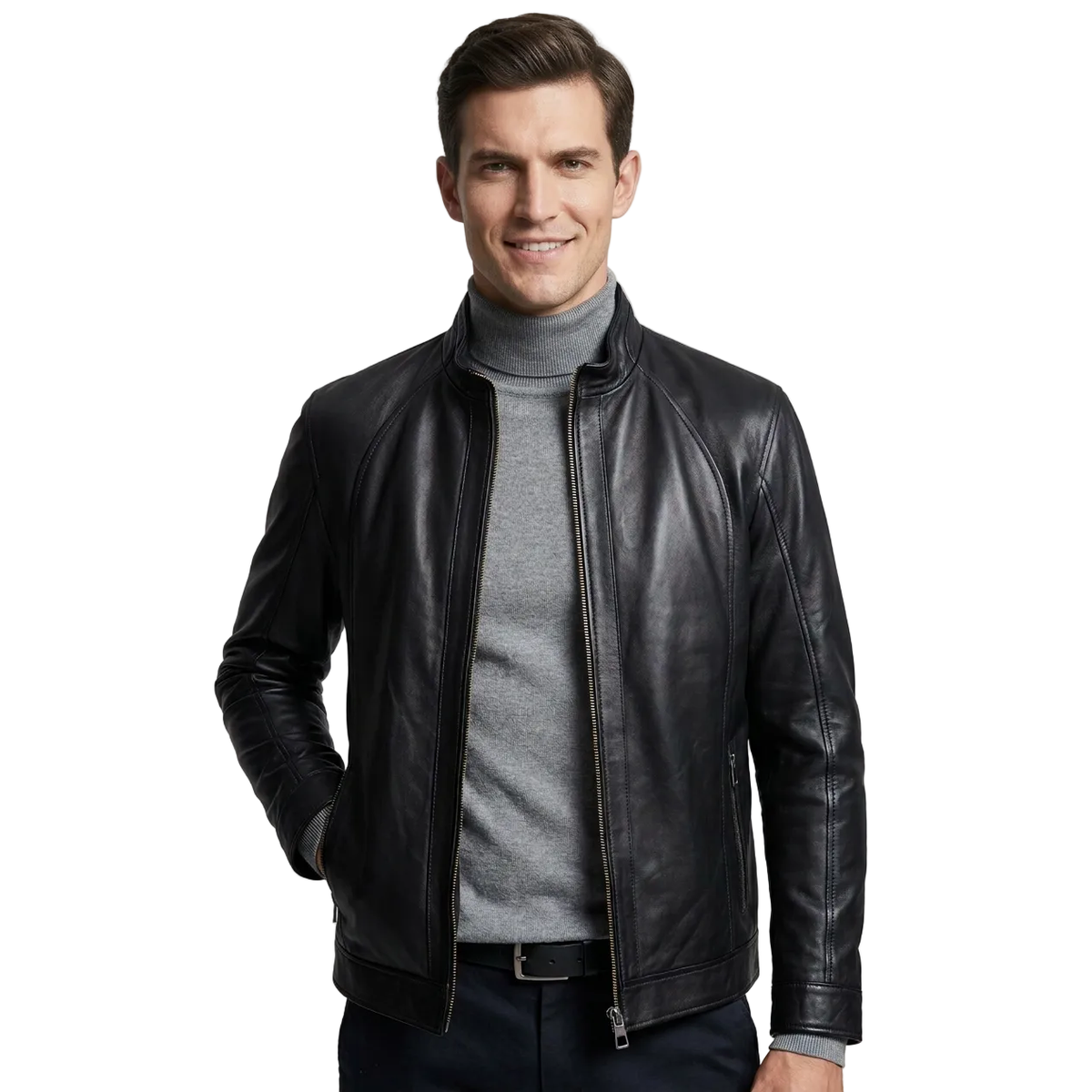 Men's VIA CONDOTTI Fine Lamb Skin Leather Zipper Jacket 4631 Black