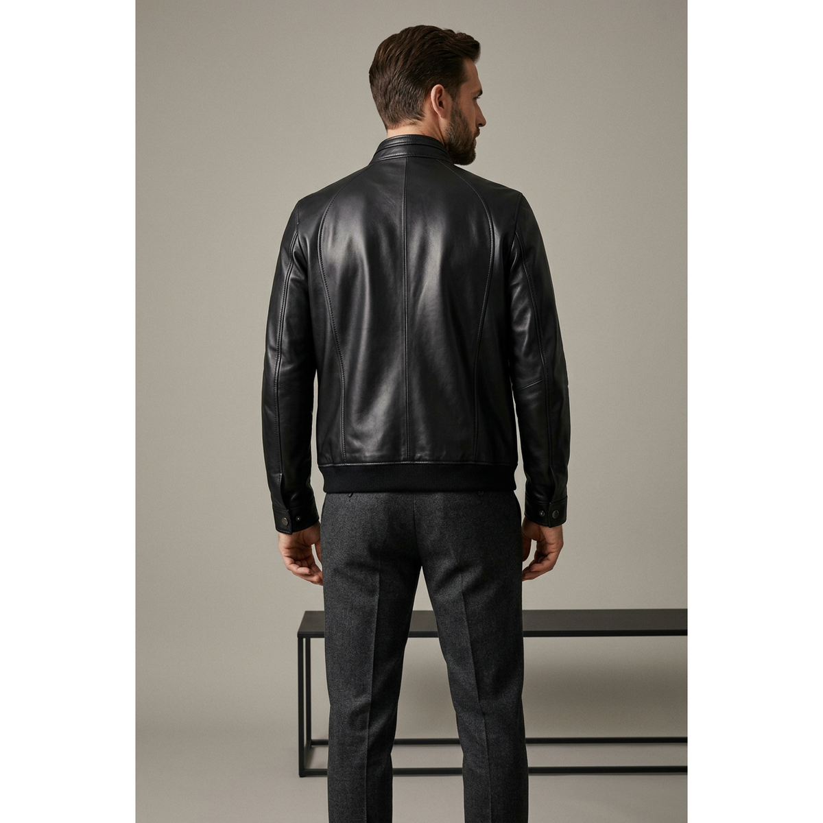 Men's VIA CONDOTTI Fine Lamb Skin Leather Zipper Jacket 4631 Black