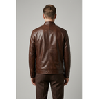 Men's VIA CONDOTTI Fine Lamb Skin Leather Zipper Jacket 4631 Cognac Brown