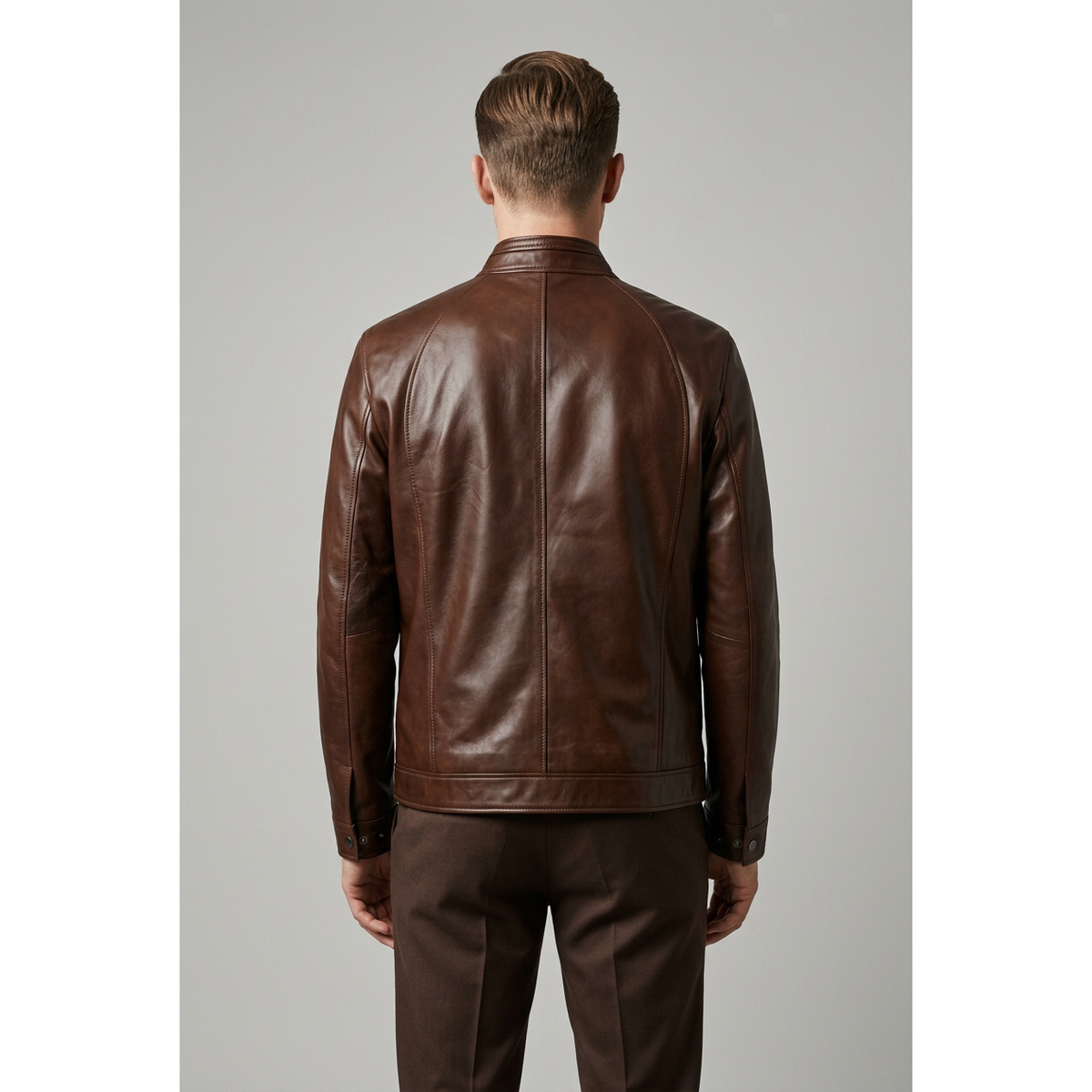 Men's VIA CONDOTTI Fine Lamb Skin Leather Zipper Jacket 4631 Cognac Brown