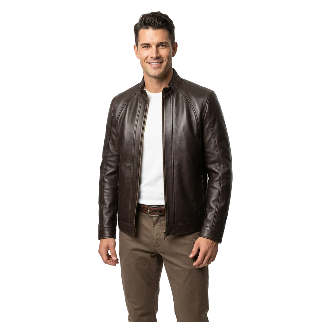 Men's VIA CONDOTTI Fine Lamb Skin Leather Zipper Jacket 4631 Dark Brown