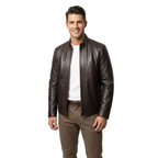 Men's VIA CONDOTTI Fine Lamb Skin Leather Zipper Jacket 4631 Dark Brown