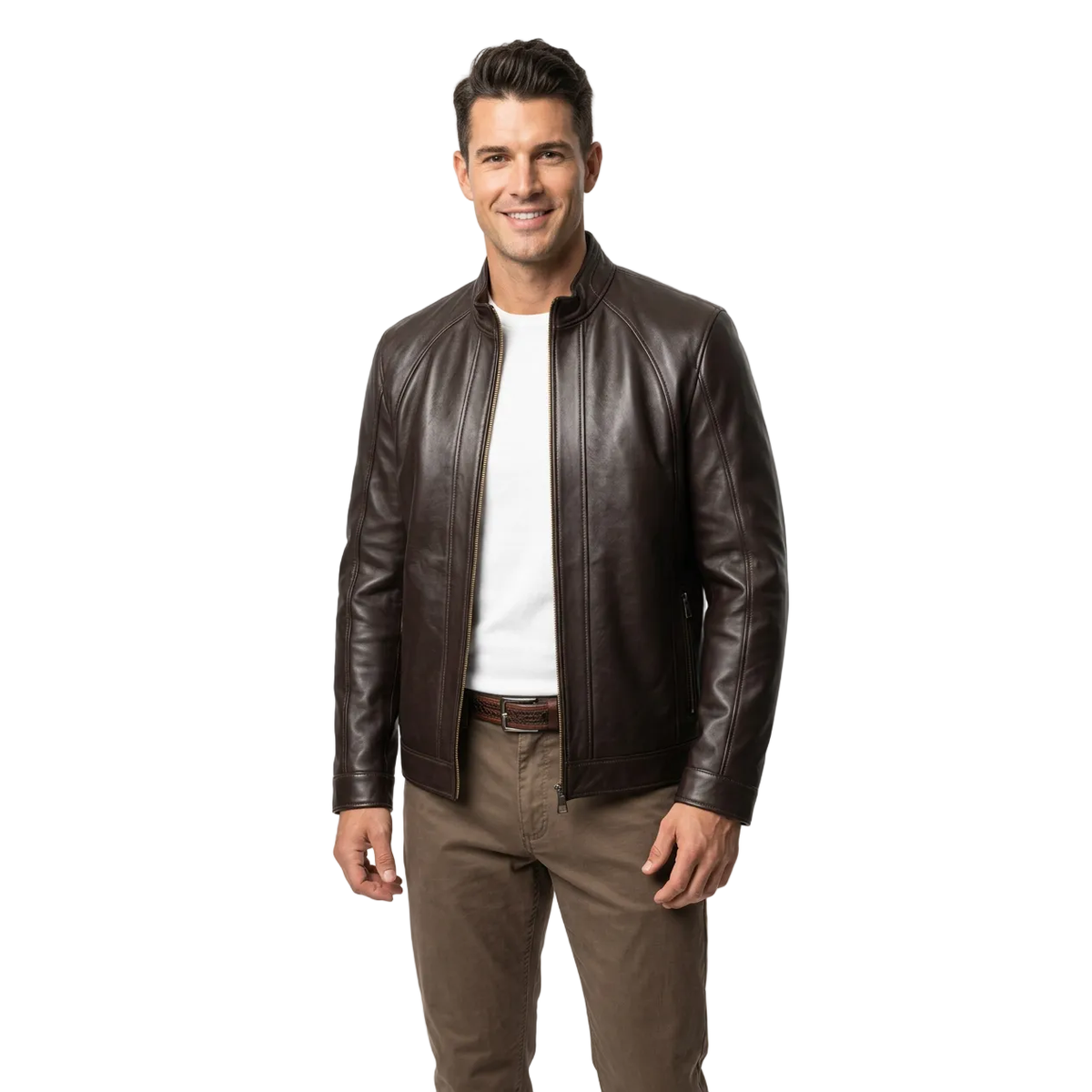 Men's VIA CONDOTTI Fine Lamb Skin Leather Zipper Jacket 4631 Dark Brown