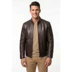 Men's VIA CONDOTTI Fine Lamb Skin Leather Zipper Jacket 4631 Dark Brown