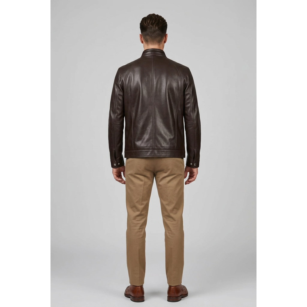 Men's VIA CONDOTTI Fine Lamb Skin Leather Zipper Jacket 4631 Dark Brown