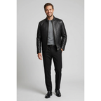 Men's VIA CONDOTTI Fine Lamb Skin Leather Zipper Jacket With European Design 4632 Black