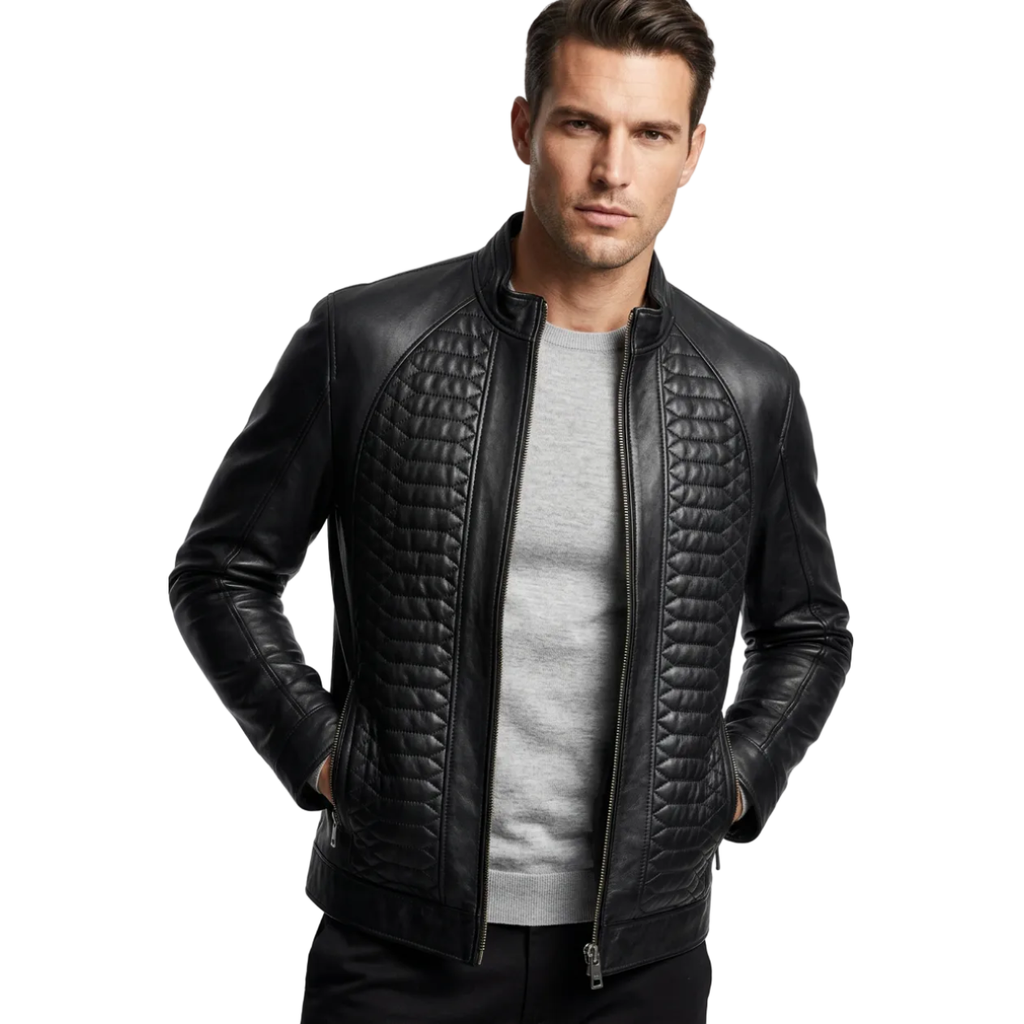 Men's VIA CONDOTTI Fine Lamb Skin Leather Zipper Jacket With European Design 4632 Black