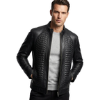 Men's VIA CONDOTTI Fine Lamb Skin Leather Zipper Jacket With European Design 4632 Black