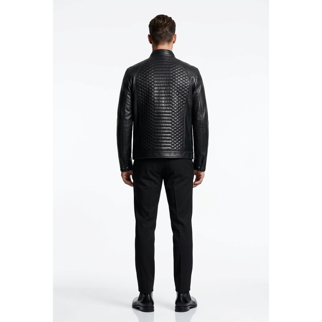 Men's VIA CONDOTTI Fine Lamb Skin Leather Zipper Jacket With European Design 4632 Black