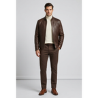Men's VIA CONDOTTI Fine Lamb Skin Leather Zipper Jacket With European Design 4632 Cognac
