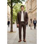 Men's VIA CONDOTTI Fine Lamb Skin Leather Zipper Jacket With European Design 4632 Cognac