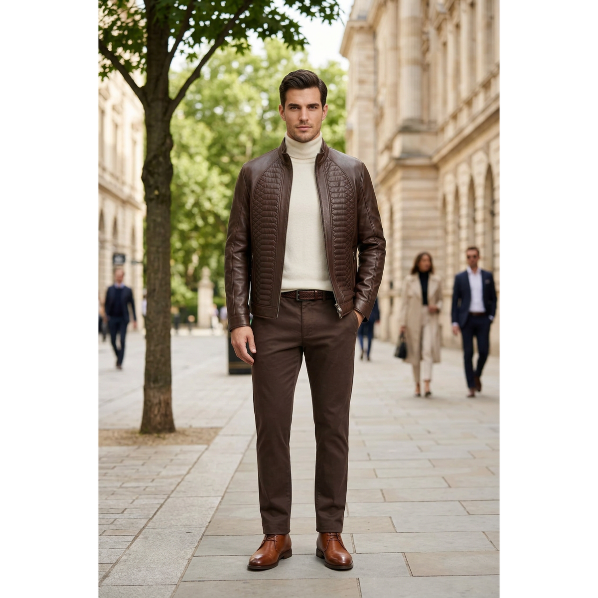 Men's VIA CONDOTTI Fine Lamb Skin Leather Zipper Jacket With European Design 4632 Cognac