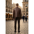 Men's VIA CONDOTTI Fine Lamb Skin Leather Zipper Jacket With European Design 4632 Cognac