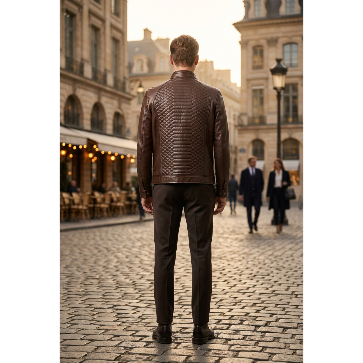 Men's VIA CONDOTTI Fine Lamb Skin Leather Zipper Jacket With European Design 4632 Cognac