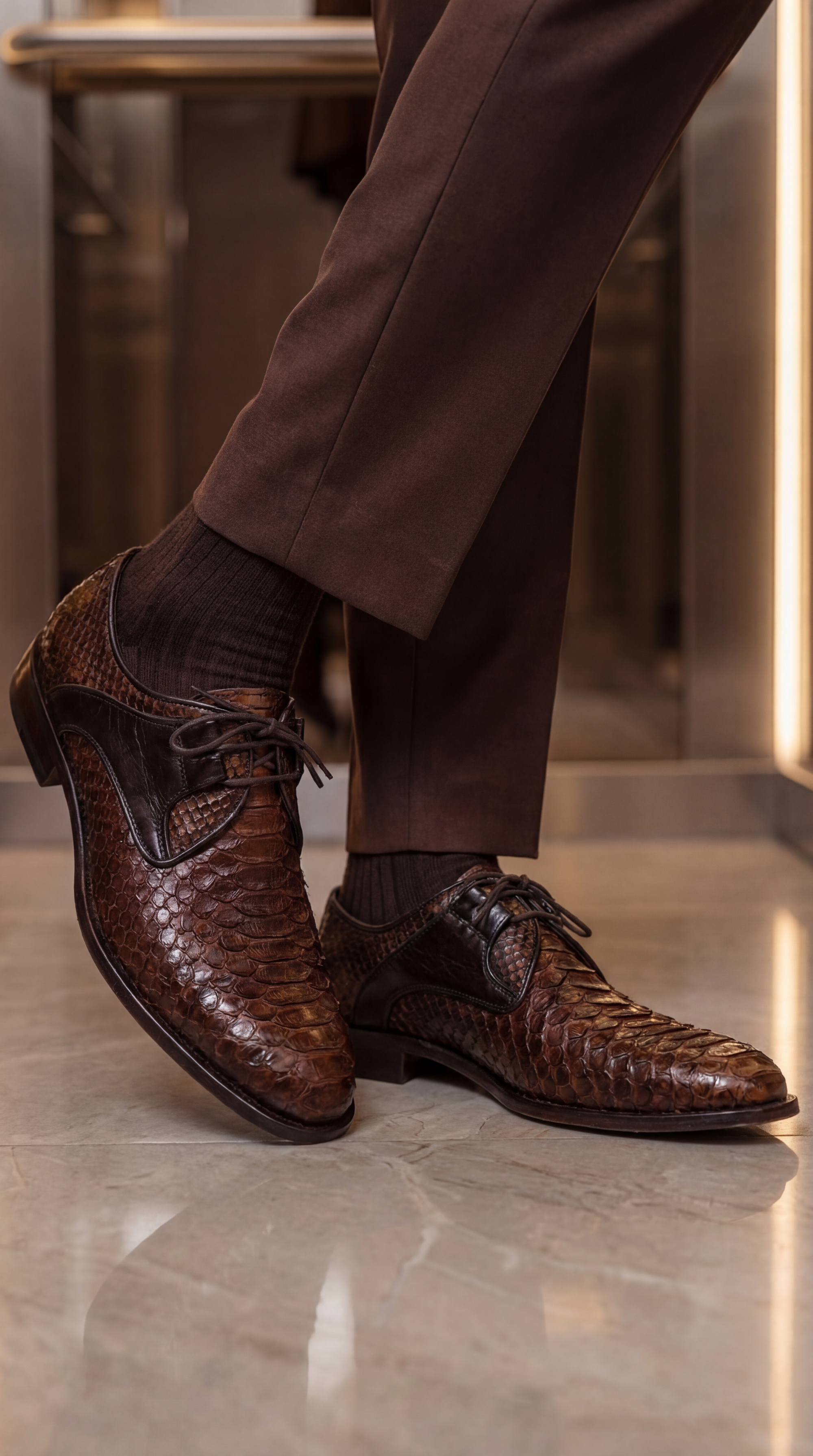 Vinci The Valmont Tan Snake Leather Derby Men Shoe