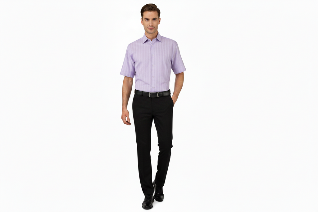 Men Short Sleeve Sport Shirt by BASSIRI Light Weight Soft Microfiber 48271 Lavender