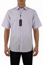 Men Short Sleeve Sport Shirt by BASSIRI Light Weight Soft Microfiber 48271 Lavender