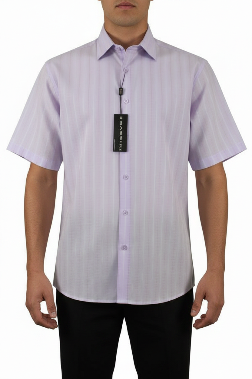 Men Short Sleeve Sport Shirt by BASSIRI Light Weight Soft Microfiber 48271 Lavender