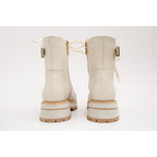 The Belgrano Cream Leather Lace-Up Ankle Women Boot With a Side Zipper