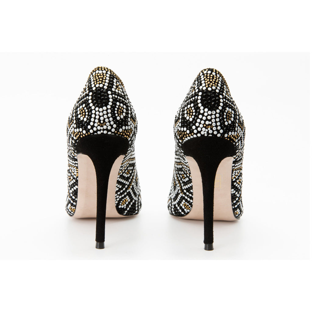 The Nampula Black Glitter Leather Pump Women Shoe