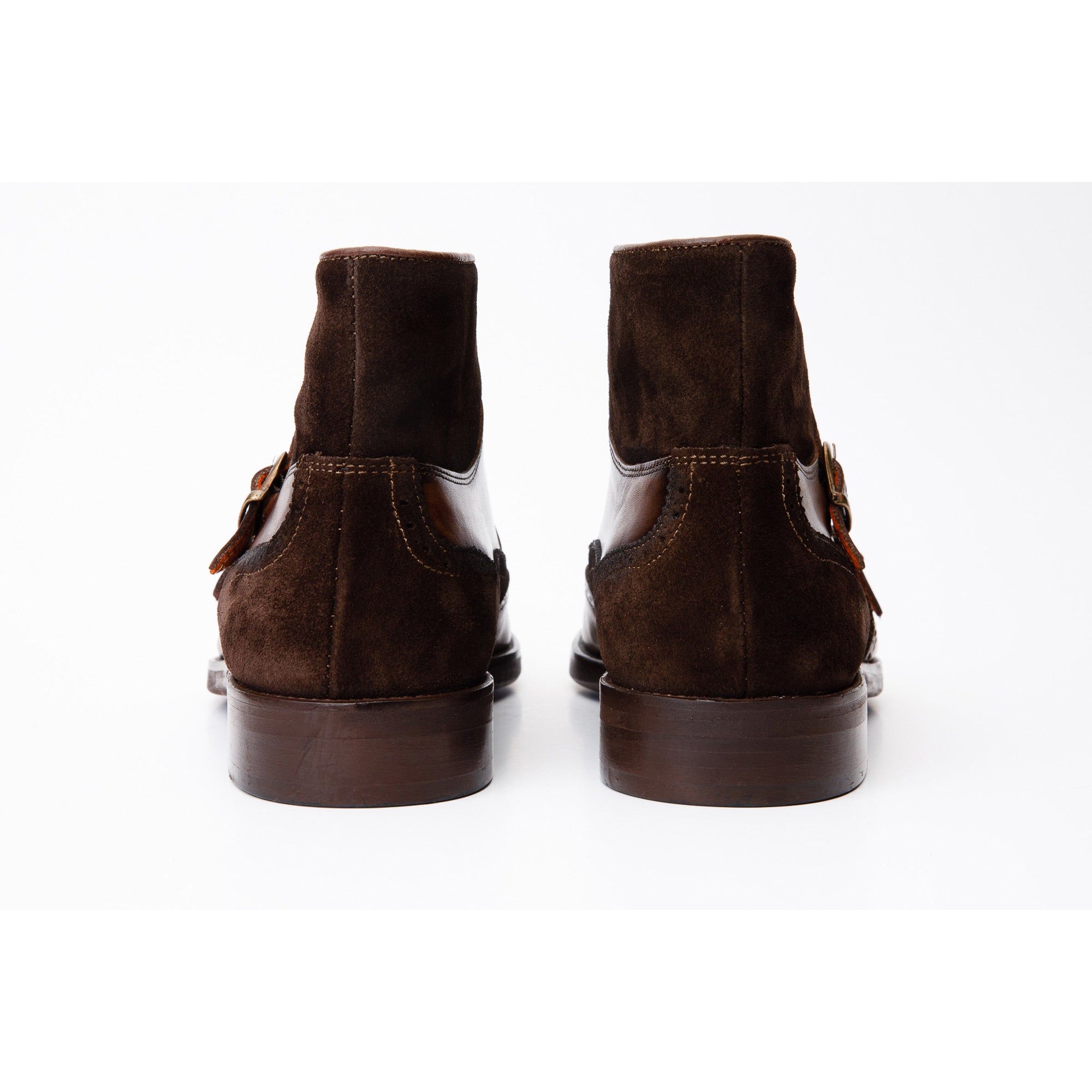 The Albus Brown Leather & Suede Double Strap Monk Brogue Men Boot