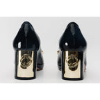 The Fano Black Leather Cap Toe Block Heel Pump Women Shoe
