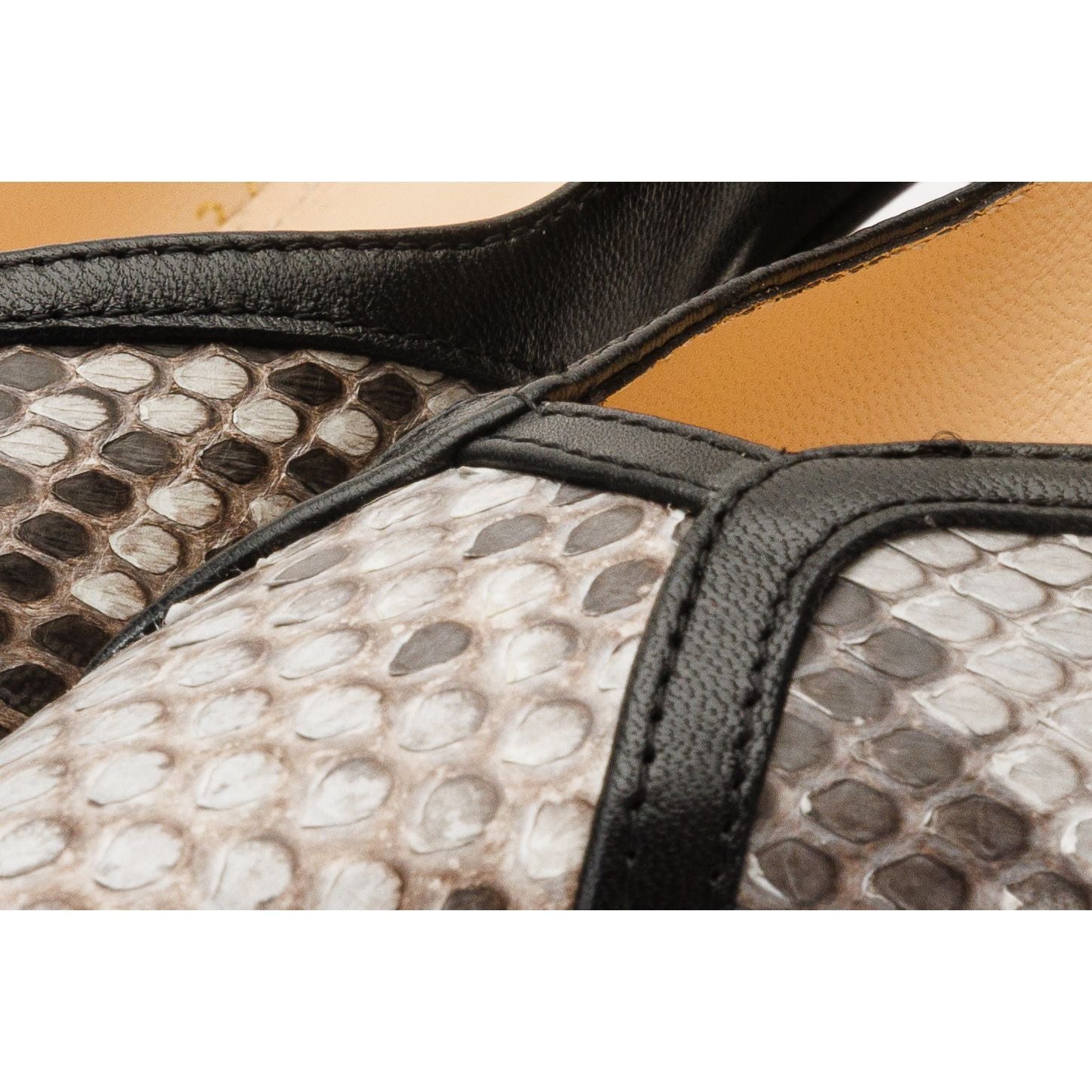 The Toskana Black & Natural Snake Leather Block Heel Pump Women Shoe