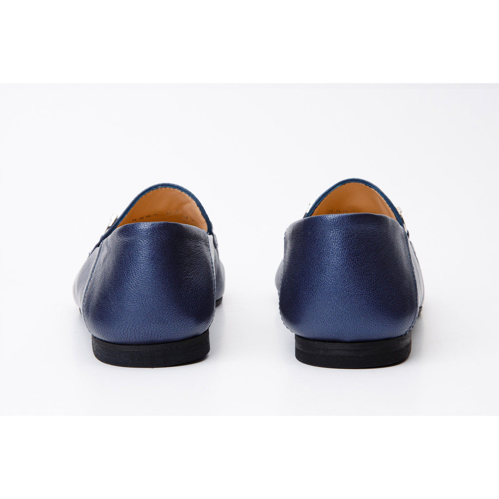 Luanda Navy Blue Leather Women Flat Shoe