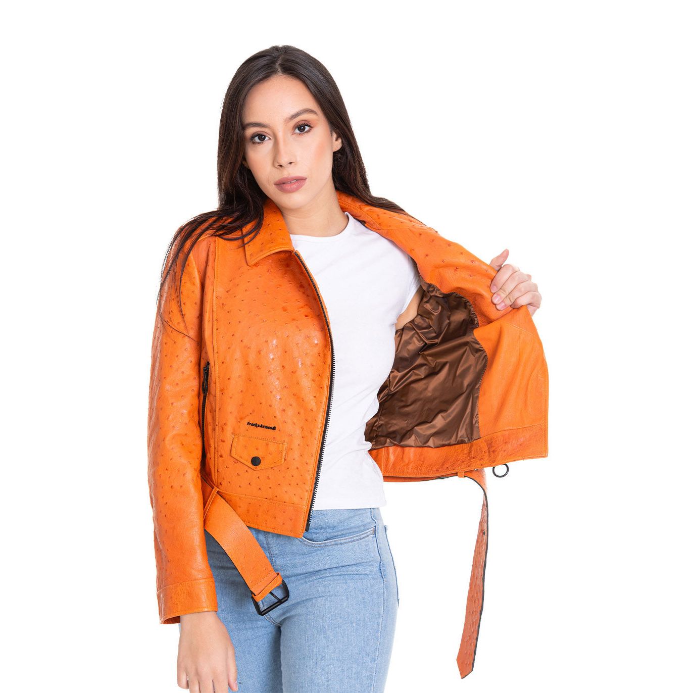 The Martos Orange Ostrich Leather Women Jacket