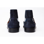 The Albus Navy Blue Leather & Suede Double Strap Monk Brogue Men Boot