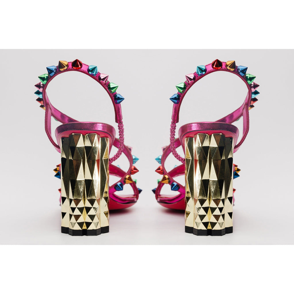The Caris Fuchsia Block Heel Spike Leather Women Sandal Final Sale!