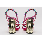 The Caris Fuchsia Block Heel Spike Leather Women Sandal Final Sale!