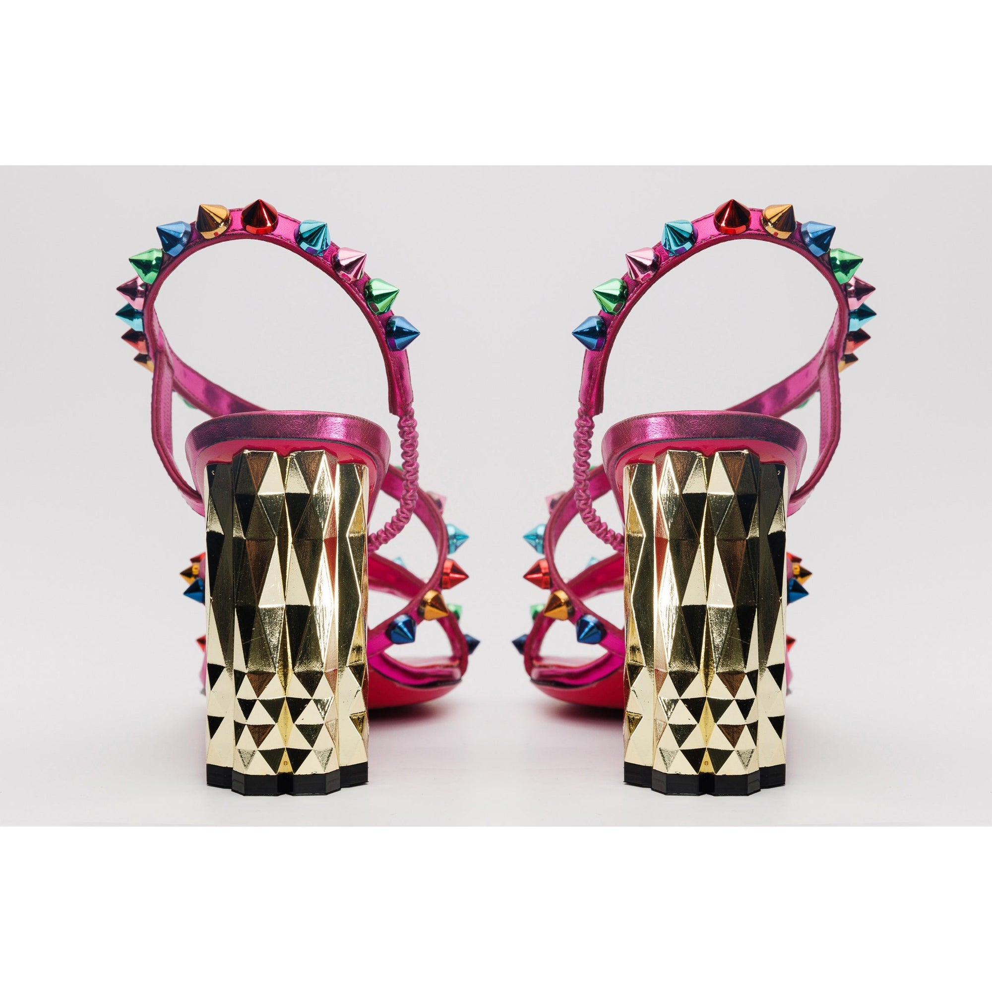 The Caris Fuchsia Block Heel Spike Leather Women Sandal Final Sale!