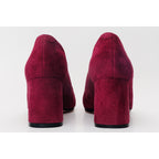 The California Burgundy Suede Leather Block Heel Pump Women Shoe