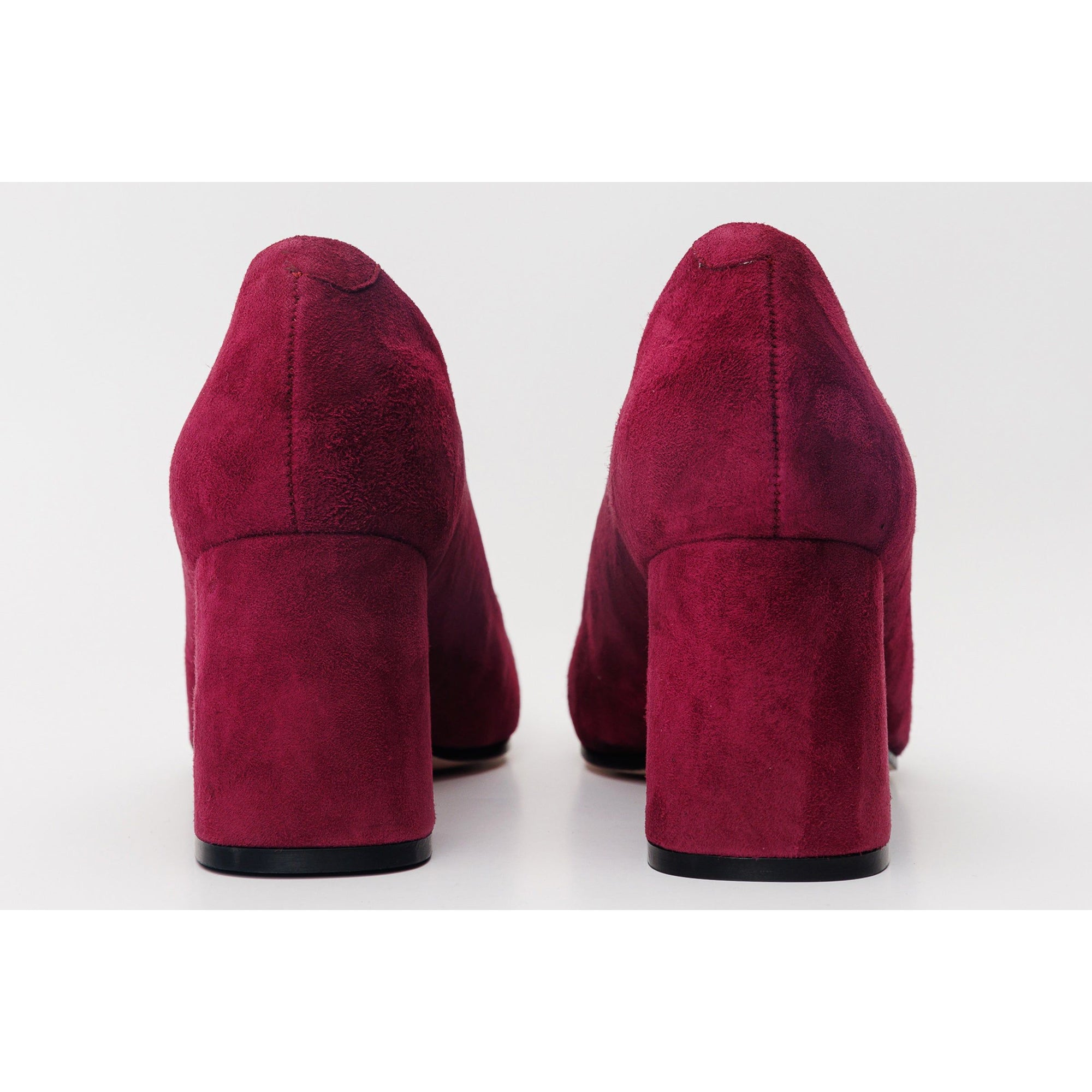The California Burgundy Suede Leather Block Heel Pump Women Shoe