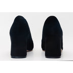 The California Black Suede Leather Block Heel Pump Women Shoe