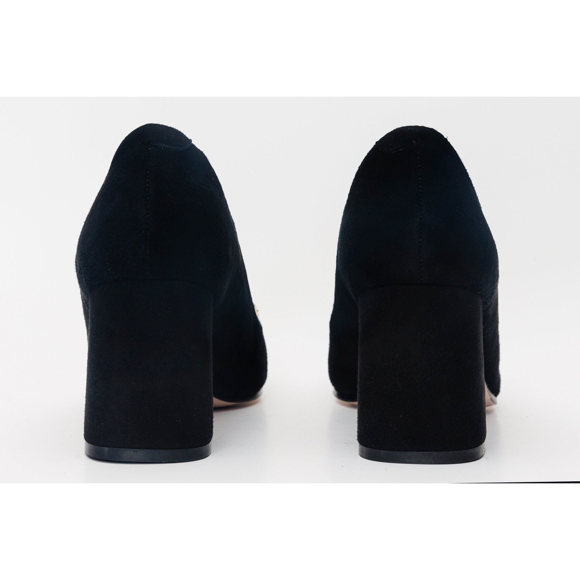 The California Black Suede Leather Block Heel Pump Women Shoe