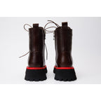 The Yildiz Brown Leather Lace-Up Ankle Women  Boot With a Side Zipper