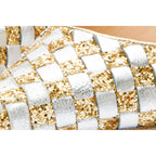 The Saks Tory Gold & Silver Handwoven Leather Pump Women Shoe