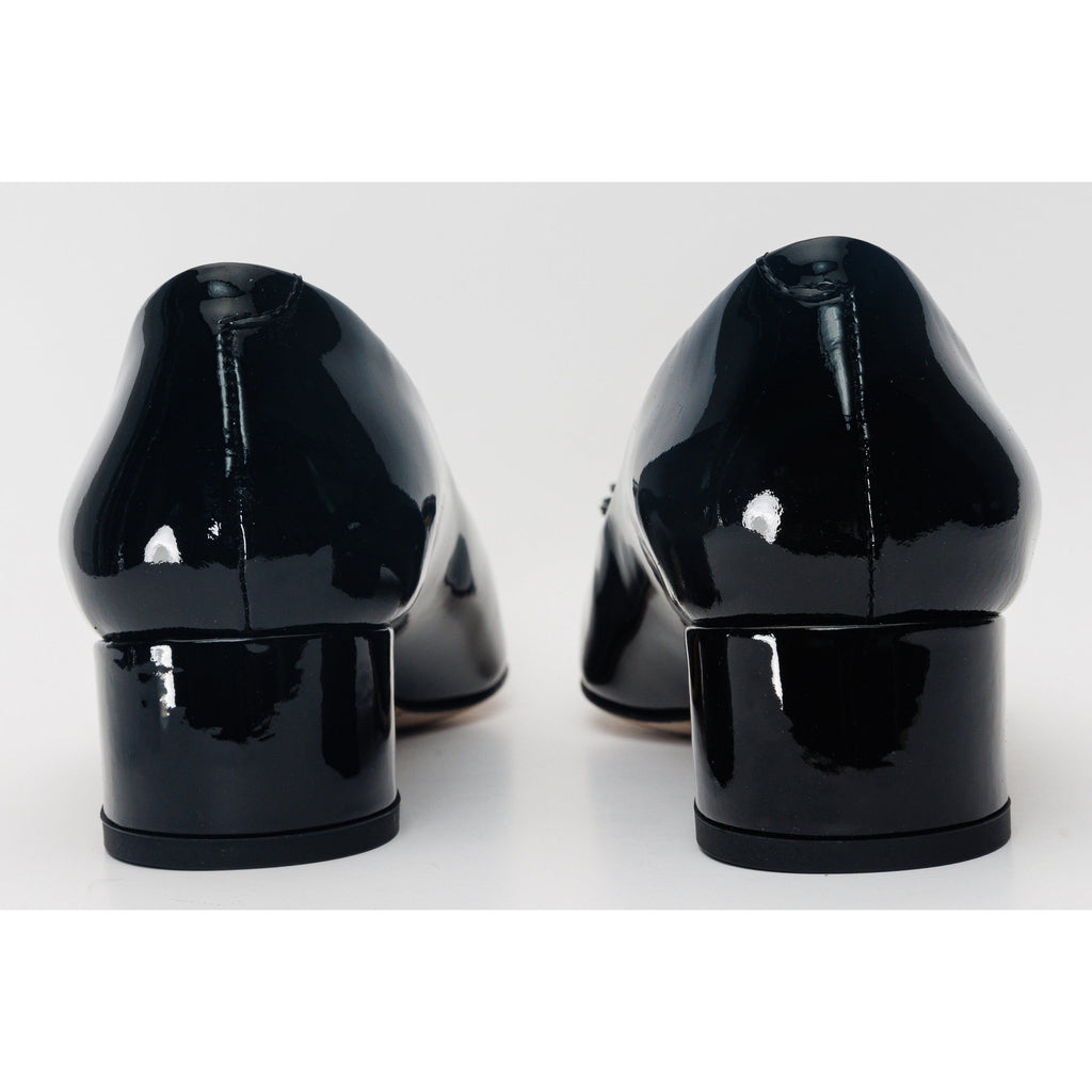 The Danish Black Patent Leather Block Heel Pump Women Shoe