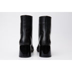 The Tackle Black Leather Block Heel Women Boot