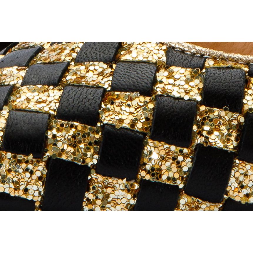 The Saks Tory Gold & Black Handwoven Leather Pump Women Shoe